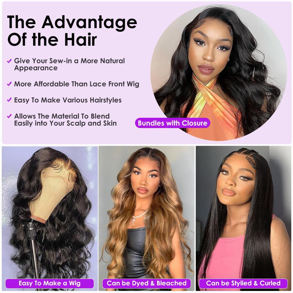 AMA Raw Body Wave Bundles 15A Grade Unprocessed Straight Human Hair Bundles With Closure 2x6 Inch Quick Weave Extensions SpringStatements