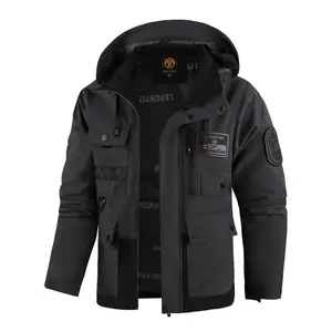 Men’s Waterproof Lightweight Raincoat with Detachable Hood, Softshell Windbreaker, Multi-Pocket Jacket for Hiking and Travel