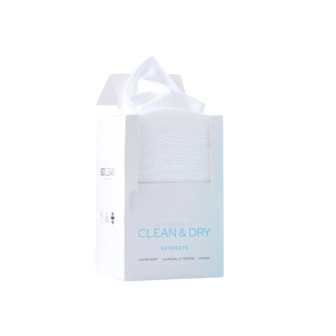 ISOCLEAN Clean & Dry Facial Cotton Cleansing Towels Ultra Soft Biodegradable 60 Count Pack UK Made