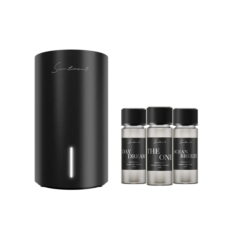 Scentiment Mini 2 LE Discovery Kit - Portable Cold-Air Diffuser with Wi-Fi & Touch Controls, Rechargeable Battery Life, Covers 500 Sqft; Includes Top 3 Luxury Hotel-Inspired Fragrance Oils (20ml)
