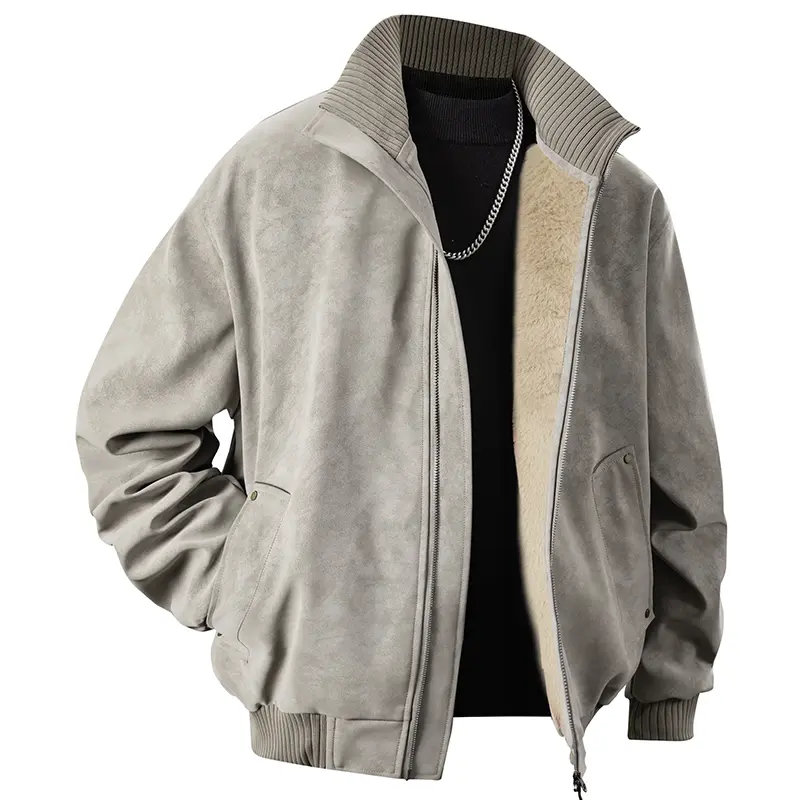 Men's Winter Fleece-Lined Thick Warm Leather Jacket with Stand Collar – Casual Loose Fit