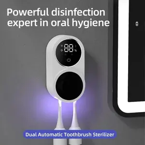 Smart Home Automatic Dual Toothbrush Disinfection Box, Digital Uvc UV Sterilization Dryer Rack, No Drilling Electric Toothbrush Holder