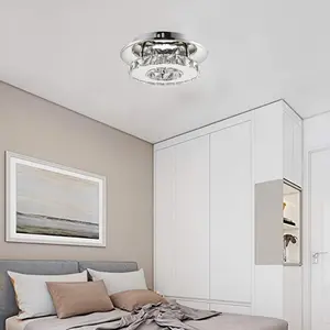7.9Inch Modern Crystal Chandelier, LED Ceiling Light, Stainless Steel Crystal Mini Round Flush Mount Ceiling Lamp for Dining Room Living Room Bedroom Hallway (12W/6500K/Cool White)