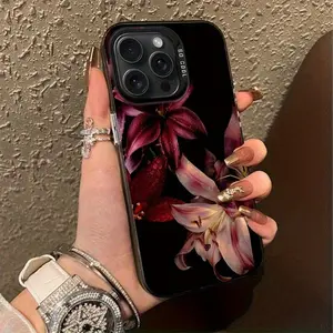 Floral Pattern Phone Case for iPhone 16 Pro Max/15/14 Plus/13/12/11, Stylish and Premium Design - Perfect Gift for Boyfriend/Girlfriend/Loved Ones ~ IMD Material - Black Waterdrop Flower 681WC