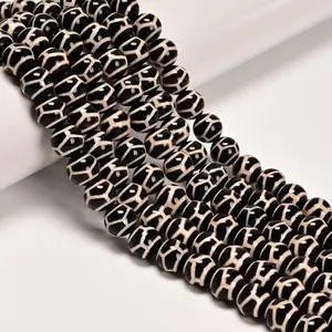 Black & White Turtle Pattern Tibetan Agate Smooth Round Beads Size 10mm 15.5"Str