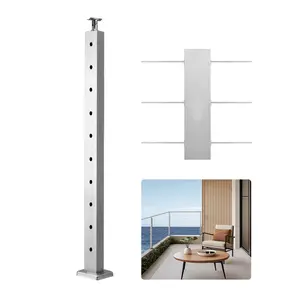 fathersdaygift VEVOR Cable Railing Post, 36x1x2 Inch Level Deck Stair Posts, 1-Pack Stainless Steel Cable Handrail Post, Pre-Drilled Pickets with Mounting Bracket Stair Railing Kit, Silver, 1JZLGZXYS914I4BDB001V0