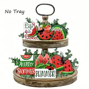 Summer Layered Tray Decor Set, Sweet Watermelon Wooden Sign, Rustic Summer Home Decoration, 6-Piece Set, Country Style