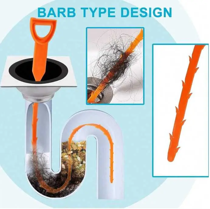 3 Pack Barbed Drain Clog Remover Tool, Flexible Hair Drain Cleaner Snake, Reusable Plumbing Dredge Stick for Bathroom Kitchen Sink Tub Shower Floor Drain, Chemical-Free Pipe Auger for Clogged Drains
