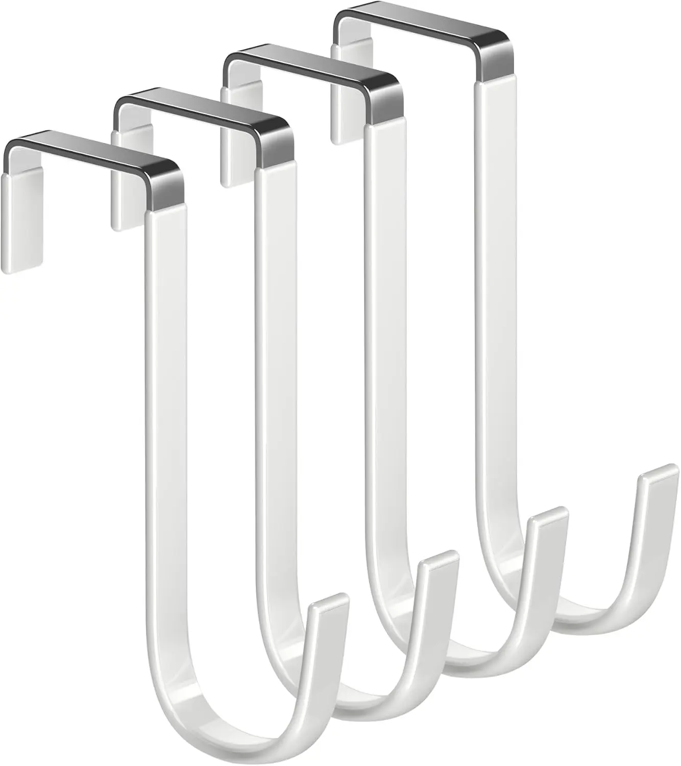 Over The Door Hooks, 4 Pack Hangers Hooks with Rubber Prevent Scratches Heavy Duty Organizer for Living Room, Bathroom, Bedroom, Kitchen Hanging Clothes, Towels, Hats, Coats, Bags White