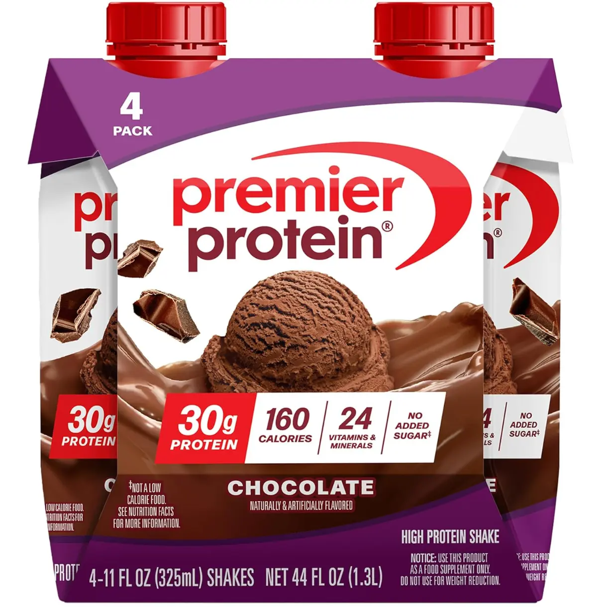 Premier Protein 30g High Protein Shake, Chocolate, 4 Pack | 160 Calories, 24 Vitamins & Minerals, No Added Sugar, Supports Muscle Health, Gluten-Free, 11 oz