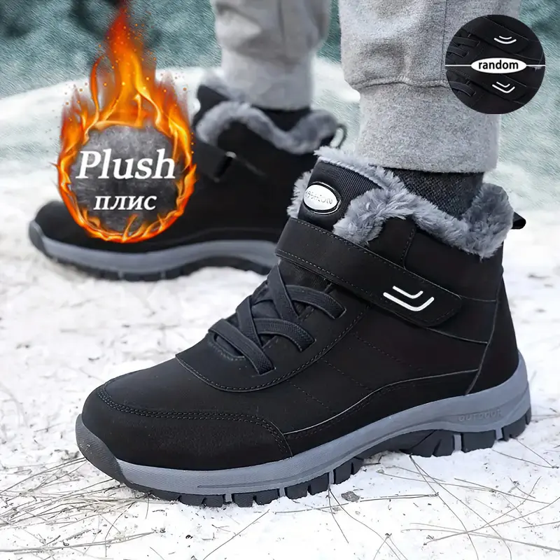 Women's snow boots Warm imitation wool-lined waterproof winter outdoor sports Snow men's and women's shoes Casual walking Winter travel Elderly walking shoes Black Footwear