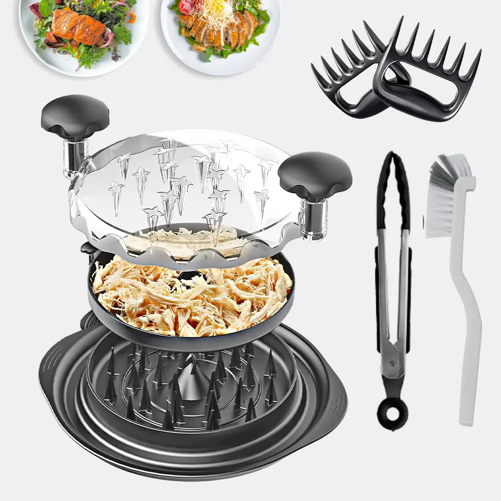 11" Pro Chicken Shredder Tool Twist with 2 Meat Claws Brush & Tong Upgraded Food & Meat Shredded Tool Twister Strong Anti-Slip Grip Ergonomic Handle BPA Free Compact Tray Utensils