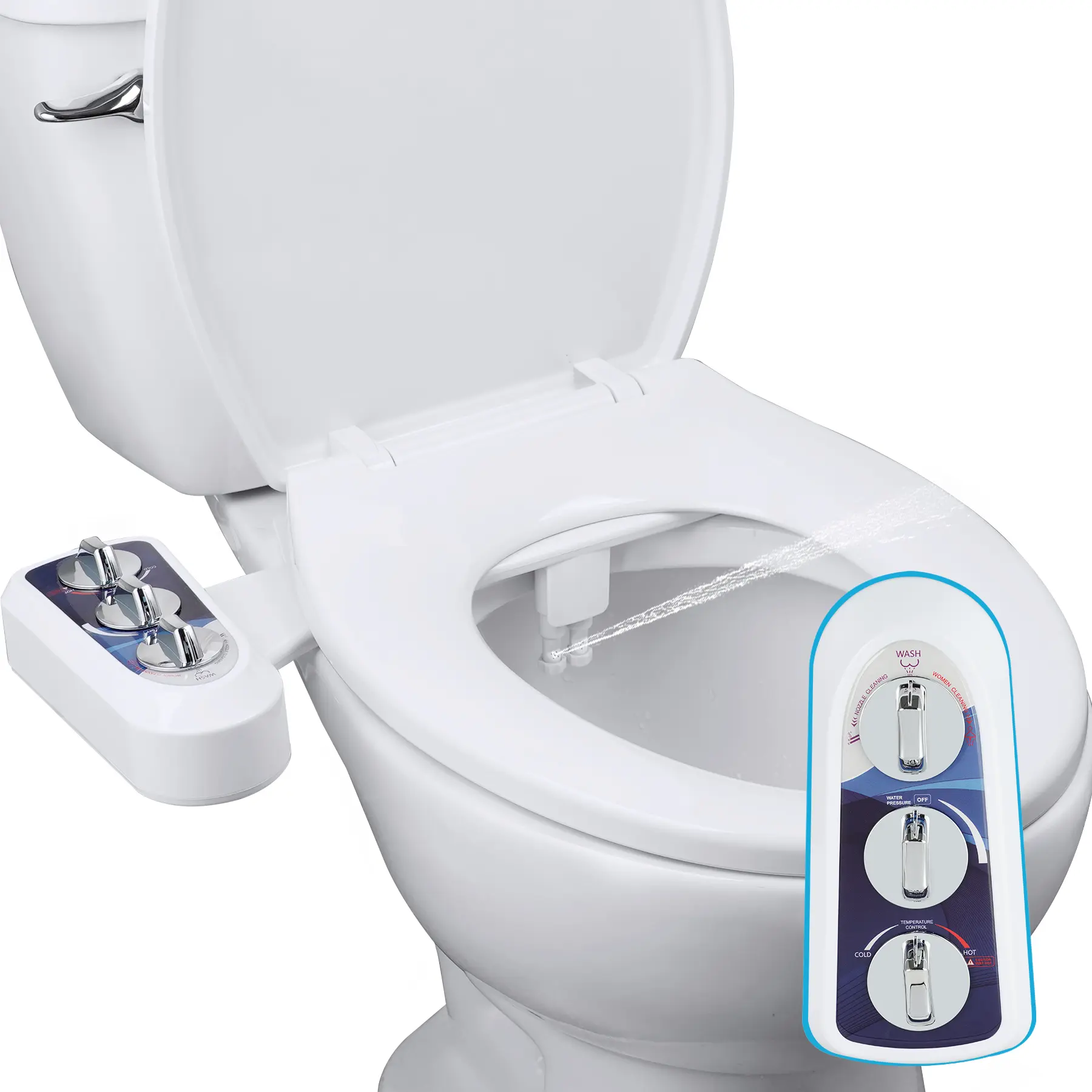 Hibbent Bidet Attachment for Toilet with Self Cleaning Dual Nozzle, Hot and Cold Water Spray Non-Electric Mechanical Toilet Seat Bidet for Rear or Female Washing Sanitizing, Blue, Bathroom Bidet Sprayer, Modern Bidet Sprayer