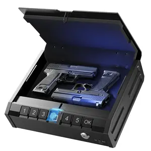 Iron PRO Biometric Fingerprint Gun Safe for Handgun, Swift Entry Gun Lock Box Featuring with Interior Light and Emergency Power Supply, Pistol Safes for Home, Nightstand, Bedside, and Car