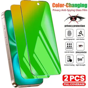 2 Pcs Privacy Glass Film for iPhone 7/8/SE/XS/XR/11/12/13/14/15/16 /17Plus Pro Max, Anti-Peeping, Colorful Mirror Tempered Glass Screen Protector, Smooth Surface, Electronic Accessories