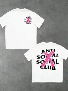 Anti Social Social Club Bold Pink X Print Graphic T-Shirt, Black Base Oversized Fit Urban Edgy Streetwear, Trendy Statement Casual Menswear Top
