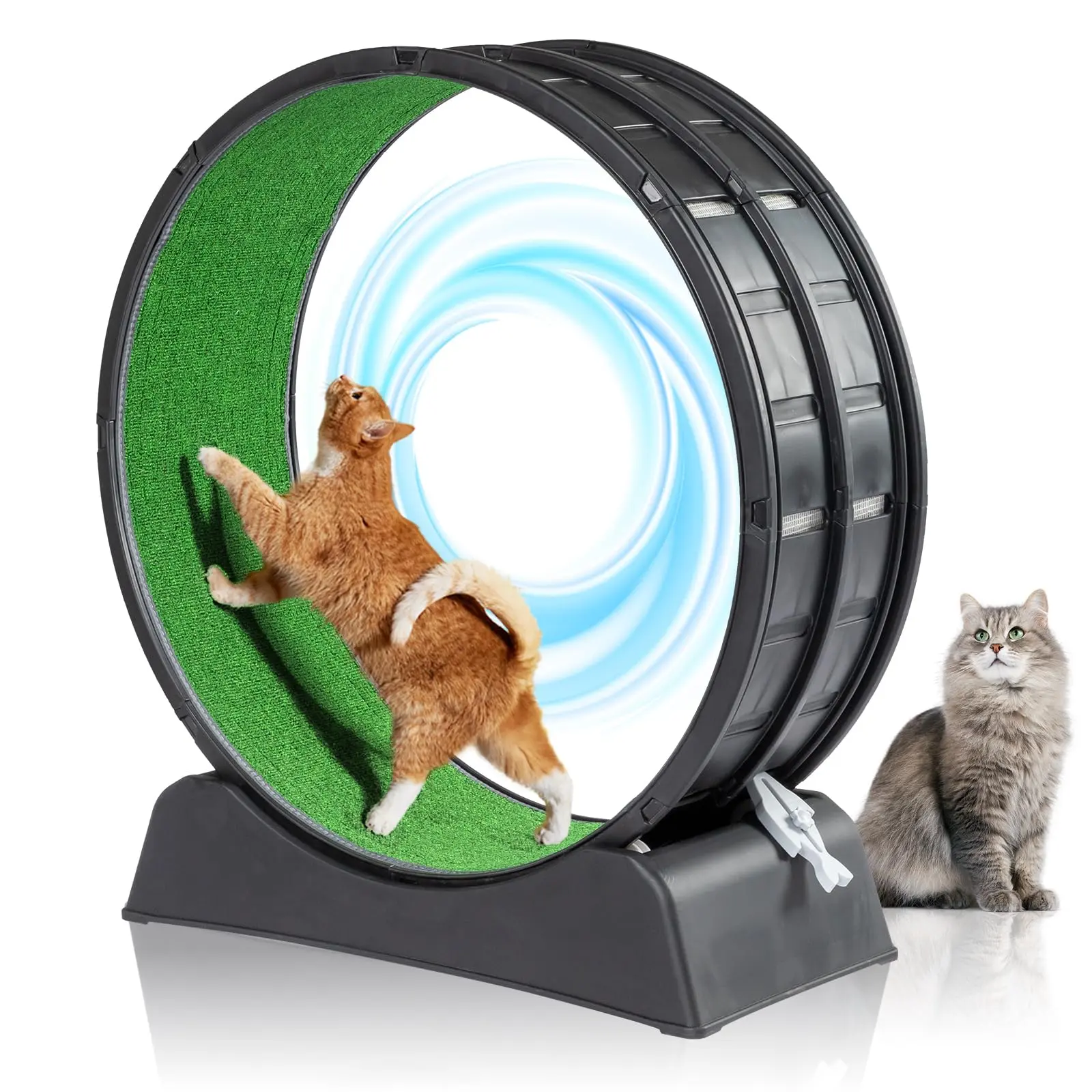 Cat Wheel, PP Plastic Cat Exercise Wheel for Quiet Running Indoor Use, 39.4" Cat Treadmill with Carpeted Wheel, Cat Exerciser Helps Cats to Lose Weight and Keep Health, Easy to Install（Black）