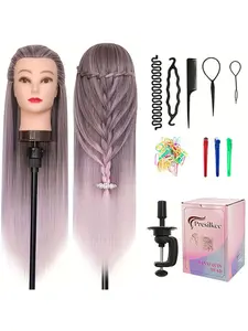 Professional 66cm Hairstyling Mannequin Head with Synthetic Hair, Realistic Braiding Practice Doll Head for Salon & Beauty School