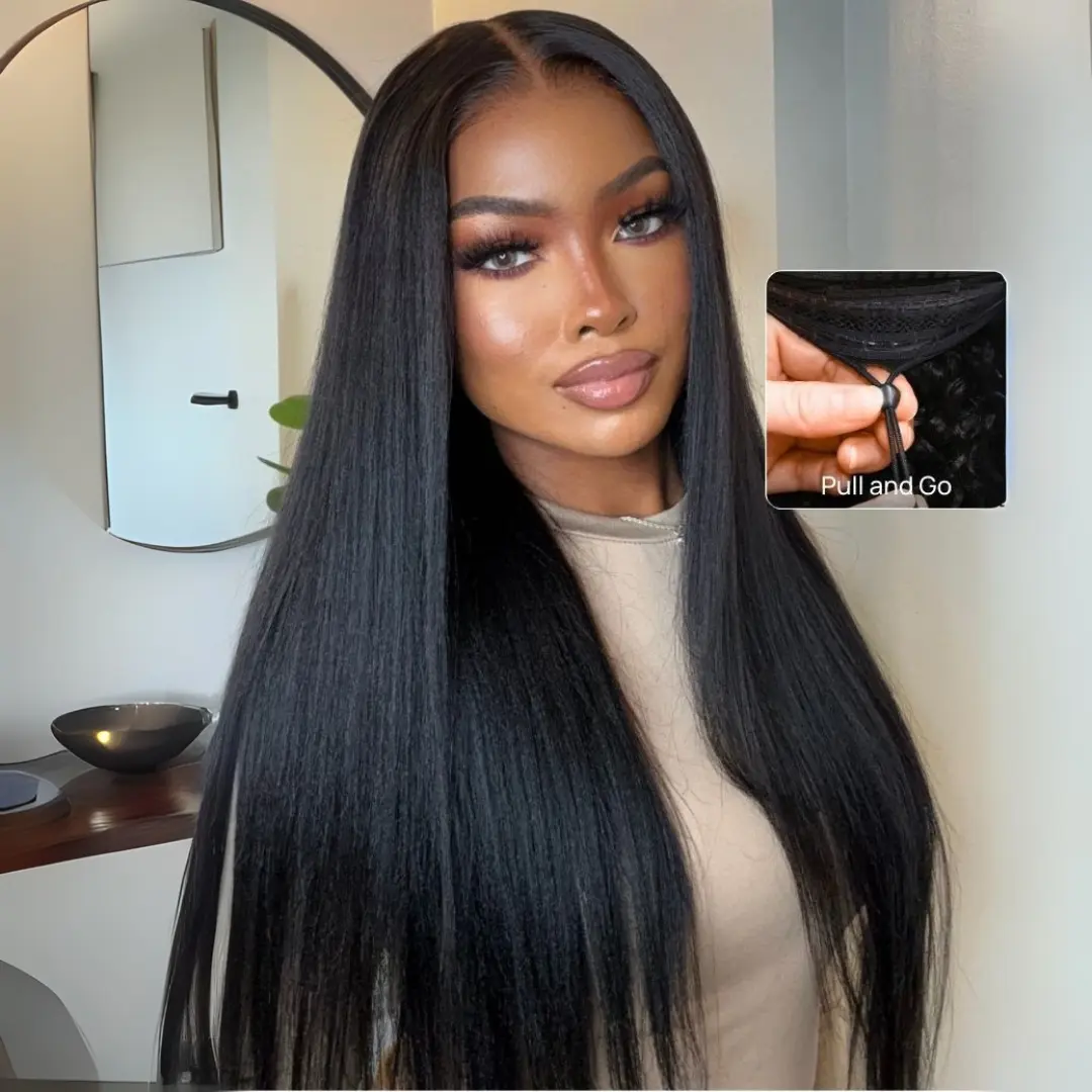 UNice Glueless Yaki Straight Wig Pre-cut 7x5 HD Lace Frontal Human Hair Wigs with Pre-plucked Hairline for Beginners Easy Install Natural Scalp Super Brand Day
