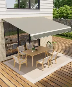 13x10ft Manual Retractable Patio Awning, UV Block Awning with Sturdy Aluminum Metal Frame, Fade & Tear Resistant Fabric, Crank Handle, Quick Setup Adjustable Sunshade Canopy for Patio, Deck