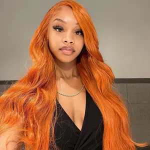 Ginger Orange 30 Inch Body Wave  Lace Front Wigs Human Hair 99J Burgundy 13x6 HD Lace Front Ginger Wig Human Hair 180% Density Transparent HD Lace Frontal Wigs Pre Plucked Hairline with Baby Hair