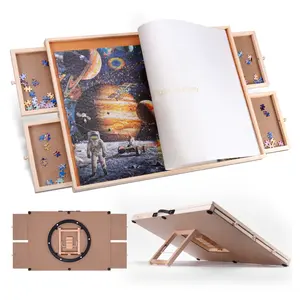 1500 Pieces Rotating & Tilting 2-in-1 Puzzle Board 26" x 35" with 4 Drawers 1 White Puzzle Mat 1 Lazy Susan , Wooden Portable Storage Jigsaw Puzzle Table with Handle Ideal Gift，Spinning Tilting Portable Jigsaw Puzzle Table for Adults Professional Puzzle