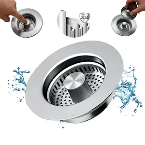 Upgraded 3 in 1 Kitchen Sink Drain Strainer, Stainless SteelPop Up Sink Stopper, Food Catcher Basket Anti-cloggingOdor lsolation Sink Plug for Us Standard 3-1/2 Inch DrainSilver 1 Pack