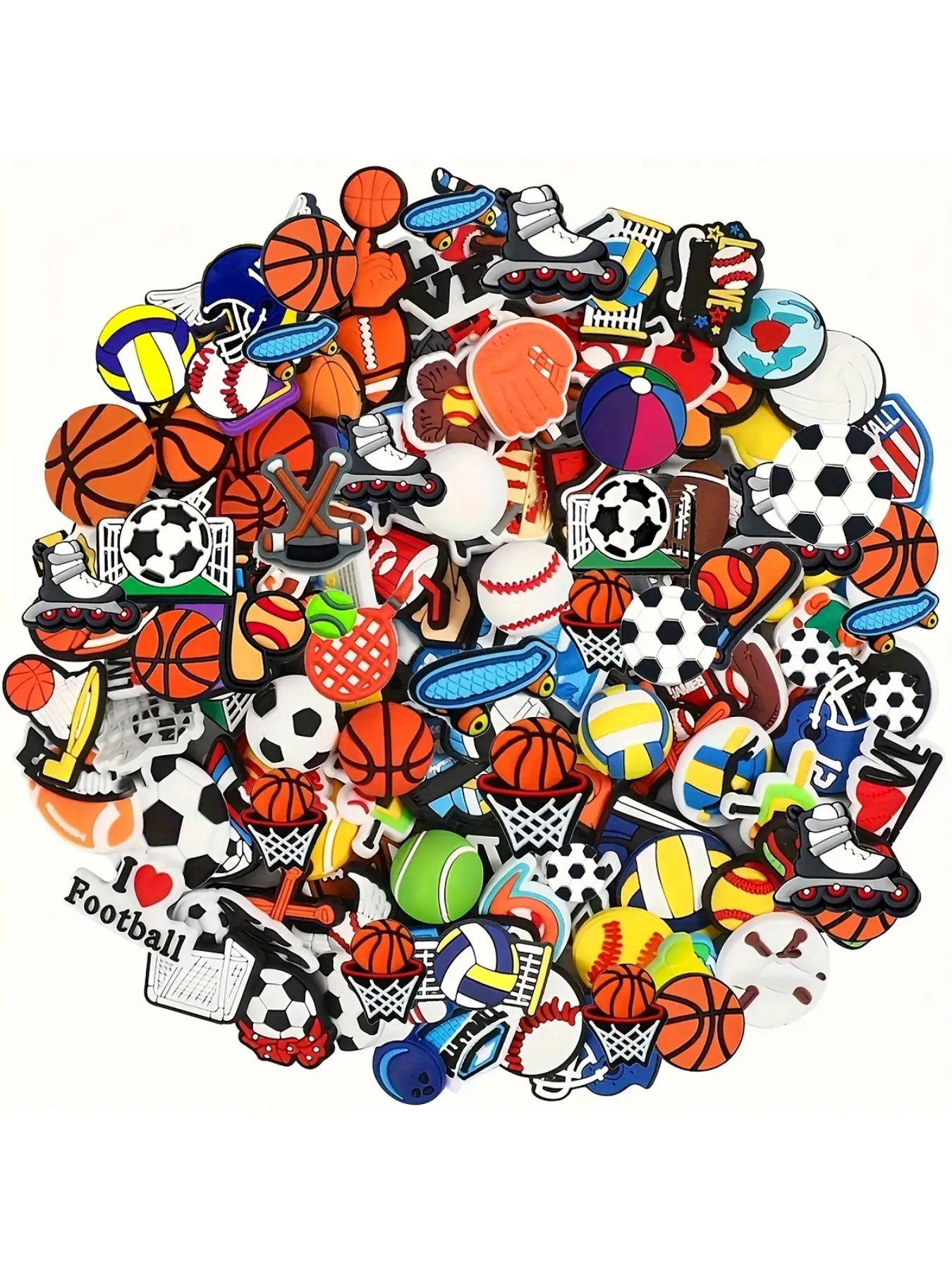 Random Sports Theme Series, Classic Unique Design, DIY Decoration for Shoe Charms, Shoe Charms for Sneakers, Shoe Embellishment Set, Footwear Accessories, Bags, Party Gifts, Holiday Decorations