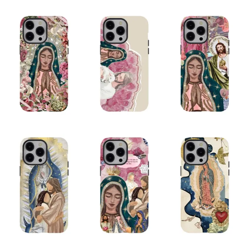 Ethereal Virgin Mary Floral Art Phone Case - Wireless, Slim Fit, Drop-Proof, PBT+TPU+Polycarbonate Dual-Layer, Flat Print Custom Cover with Cleaning Feature for iPhone 17-11 Pro Max Plus, Samsung Galaxy S26-S22 Ultra (Fan Gift), Resistance