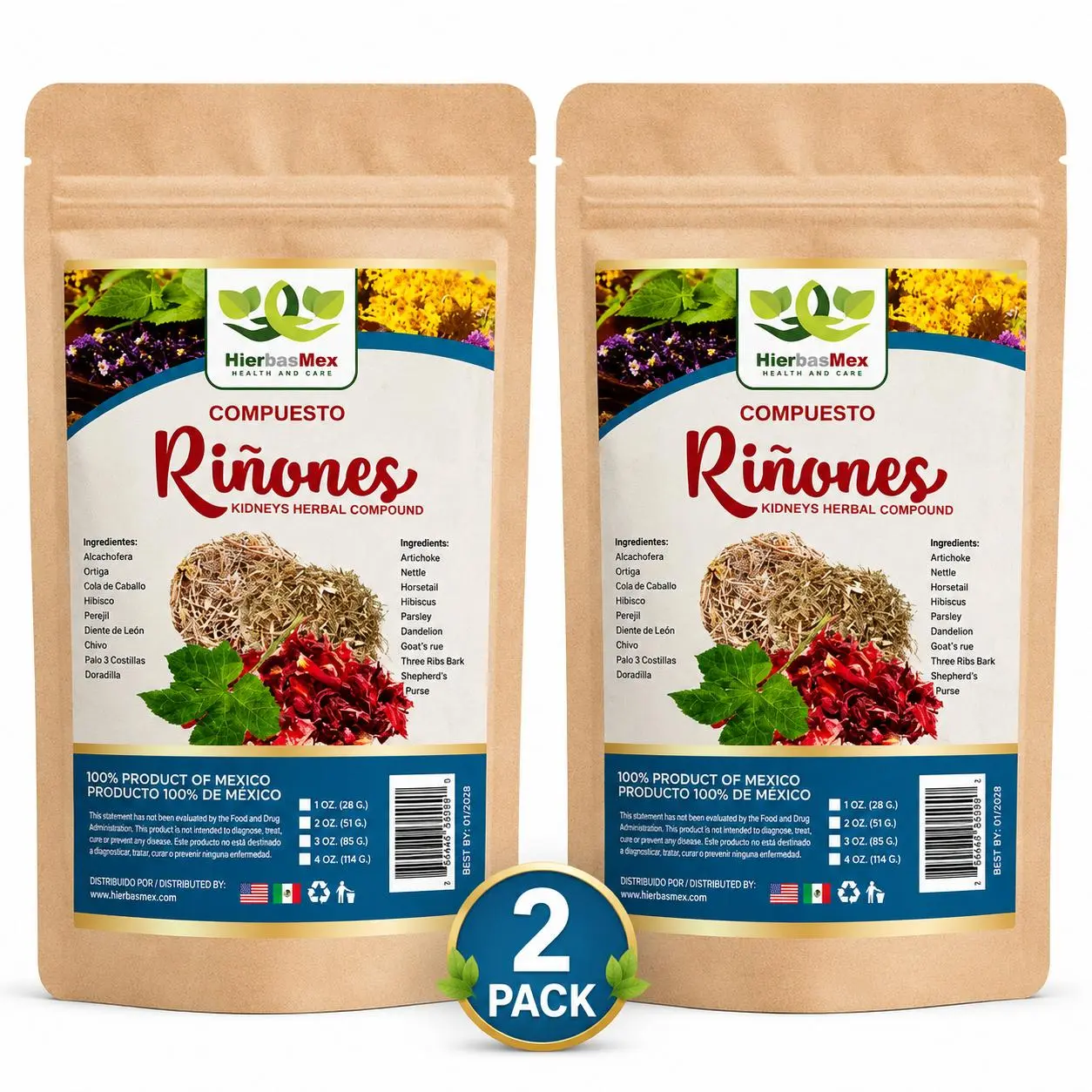 Compuesto Herbal Riñosan Rinosan Rinones Riñones Kidney Support Herbal Compound Tea 4 oz.-113g Natural Mexican Herb Hierba Wild Crafted