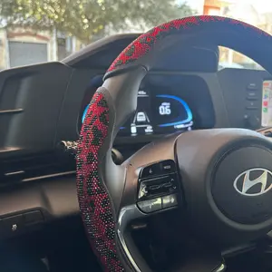 Queen's Land Leopard Print Diamond Bling Sparkly Car Steering Wheel Cover with Crystal Rhinestones, 3PCS Segmented Stylish Protector, Universal 13-15 Inch Fit for Women;Christmas Gift;Holiday Gift,car accessories for girls