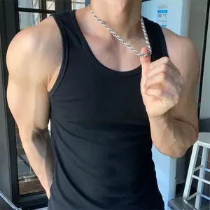 Vintage Stretch Slim Round Neck Tank Top for Men - Summer Casual Sports Sweat Absorbent Polyester Knit Bottom Shirt