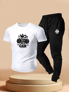 Men's Summer Street Style Gym Wear Set, Short Sleeve T-Shirt & Sport Pants Two-Piece, Fitness Fashion for Men