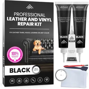 Professional Black Leather Repair Kit for Furniture, Couches, Boots, and Purses, Scratch Repair and  Leather Restoration, -Inclusive Vinyl Repair Kit, Quick and Easy to Use