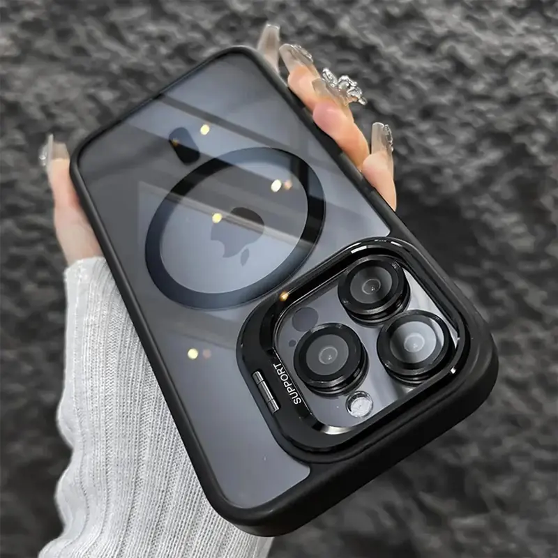 For iPhone 17 16 15 14 13 12 11  Pro ProMax Plus  Air series Magnetic Case,Compatible with MagSafe,Built-in Stand & Camera Lens Protector, Drop Shockproof Clear Acrylic Protective Phone Cover.