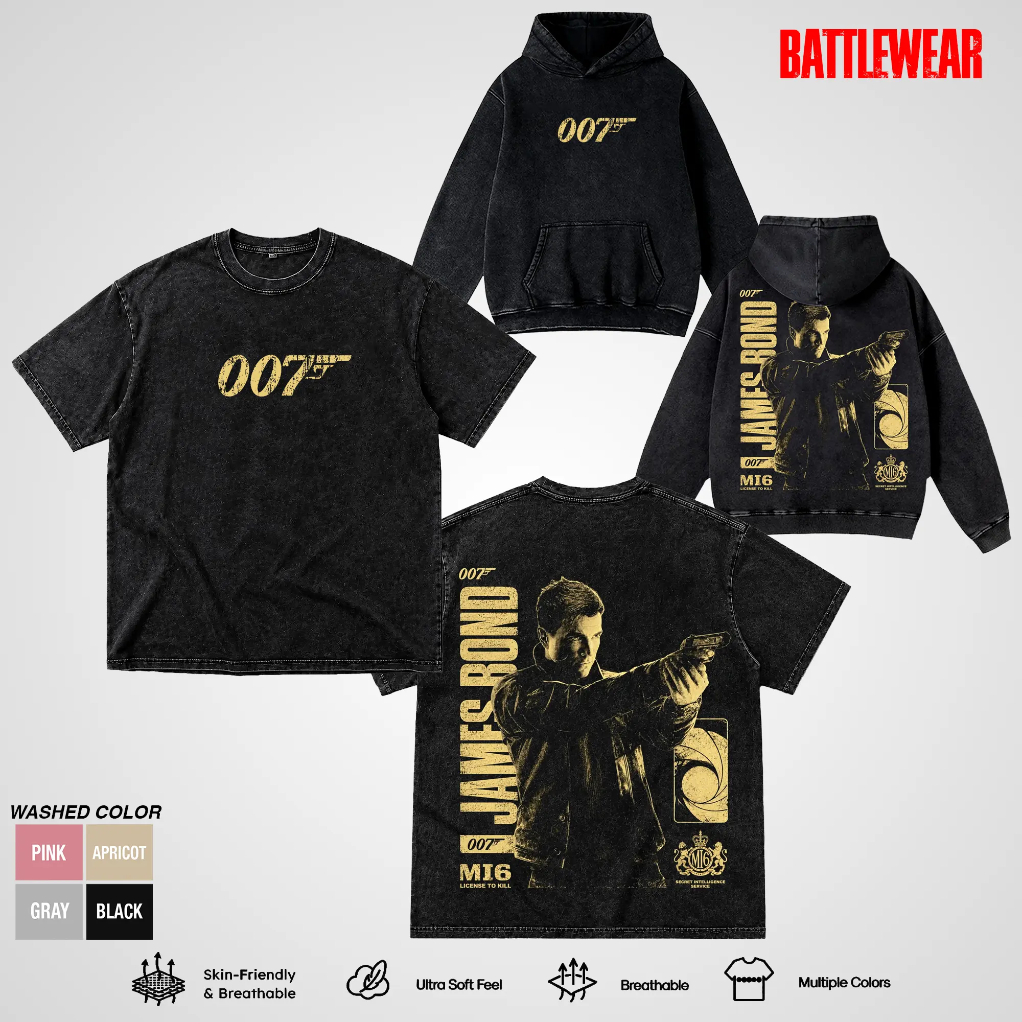 007 First Light Vintage Washed T-Shirt & Hoodie, James Bond Secret Agent Graphic Tee, Heavy Cotton Oversized Gaming Merch, Spy Action Game Apparel, Tactical Streetwear Unisex Shirt for Gamers