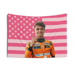 Lando Norris Pink American Flag Print Tapestry - Light Polyester-Linen Cloth American Aesthetic Tapestry, 40x30in Indoor Room Accessories for Boy Room Gift