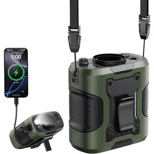 5 in 1 Portable Turbo  Clip Fan, 100 Speeds,  13500RPM, 24H Cooling, LED Display, Flashlight, Rechargeable Wearable Belt  Shirt Fan for Camping Outdoor Jobsite (Green)