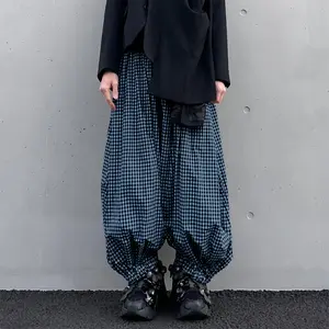 INCERUN Men's Oversized Checked Gingham Plaid Wide-Leg Harem Pants with Hem, Loose-Fitted Playful Floor-Fitting Harajuku Classic Casual Menswear Bottoms, Loose-Fitted Men's Pants