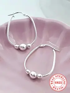 925 Sterling Silver, Fashionable Earrings Stretched Ear Hoops Lightweight Earring for Women & Girls, Trendy All-match & Exquisite Jewelry for Birthday Gift High Quality Earrings