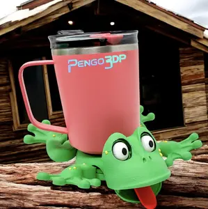 Green Frog Coaster 3D Printed Cup Holder with Moving Head & Feet - Articulated Design, Durable & BPA Free, Fun Drink Coaster for Any Drink Sturdy Tableware