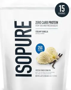 Isopure Zero Carb 100% Pure Whey Isolate Protein Powder, Lactose Free, Gluten Free, with Vitamins, Creamy Vanilla, 25g Protein Per Serving, 1 Lb, 15 Servings (Packaging May Vary)