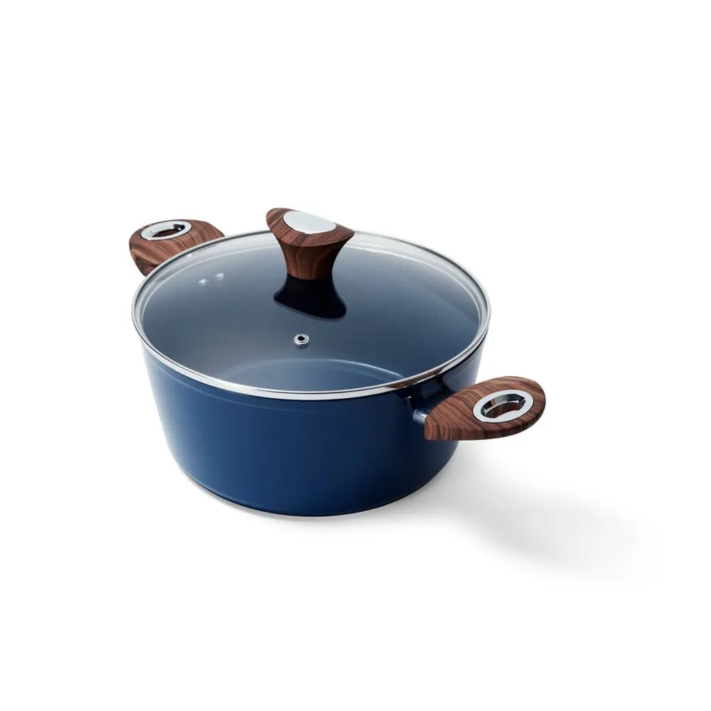 Phantom Chef PC-015G-400 Sturdy Aluminum 4.4 qt. Casserole Pan with Glass Lid - Navy, Eco-Friendly Design, Even Heat Distribution for Empty Nesters, Everyday Dish Preparation, Cookware