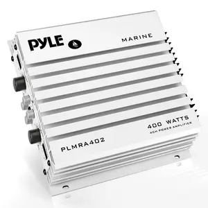 Pyle Elite Series 4-Channel Marine Amplifier – 400W Max Waterproof Amp with Audio Connection Cables, MOSFET Power Supply, RCA Input, Gain Level Controls & Heavy-Duty Aluminum Heatsink – High Power Audio System