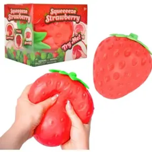 Toymendos Squeeze Strawberry Fidget Toy, 5-Inch Soft Stress Ball, Sensory Stress Reliever for Adults and Kids Aged 3+, Safe Non-Toxic Material, Sensory Game