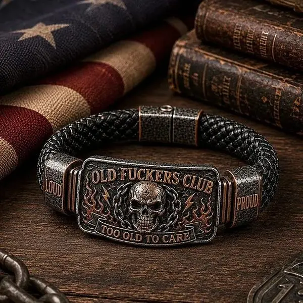 Men's Paracord Bracelet with "Too Old To Care" Alloy Skull Tag, Vintage Punk Rock Braided Biker Jewelry, Gift for Boyfriend, Gifts For Boyfriend, Skeleton Skull Pendant Bracelets & Bangles, Men's Accessories, Mens Gifts
