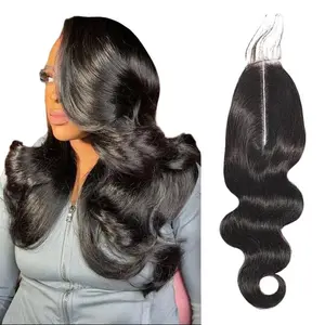 [Wequeen] Upgrade 2x6 4x4 5x5 13x4 Body Wave Straight Human Hair Transparent Lace Closure #1B Natural Black 12-20inch