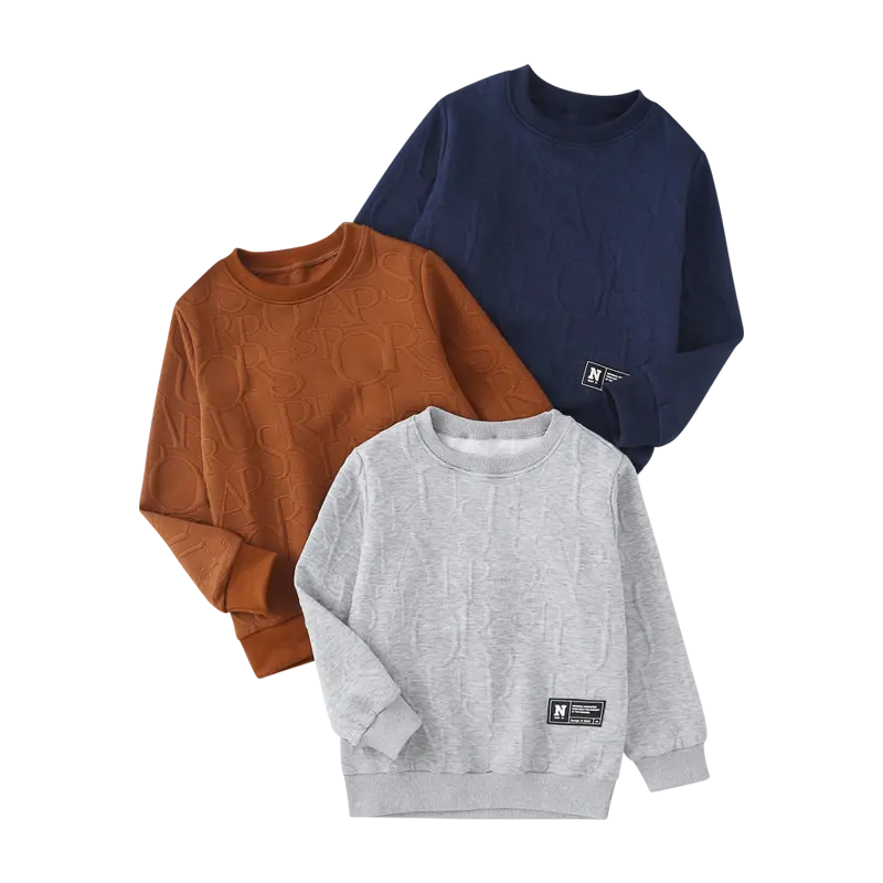 3-piece boy autumn and winter round neck solid color long sleeve shirt boy casual Joker pullover sweatshirt Top