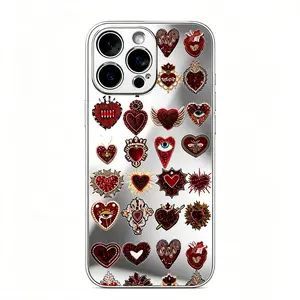 Heart Eyes Sacred Heart Mirror Case for iPhone 17 16 15 14 13 12 11 Pro Max – 3D Ornamental Heart Design, Cute Girly Aesthetic, Soft Shockproof Protective Cover