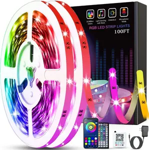 Happy New Year Led Lights for Bedroom 100ft (2 Rolls of 50ft) Music Sync Color Changing Strip Lights with Remote and App Control RGB Strip, for Room Home Party Decoration